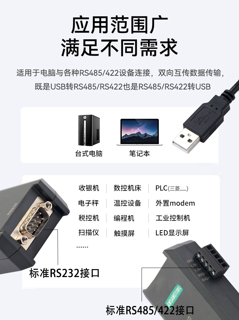 usb转rs232/422/485工业级串口线ftdi转换器转串口模块通讯线 - 图0