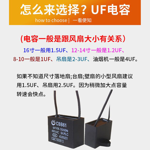 CBB61风扇启动电容1.2/1.5/1.8/2/2.5/3/4/5/6/7UF吊扇油烟机450V - 图2