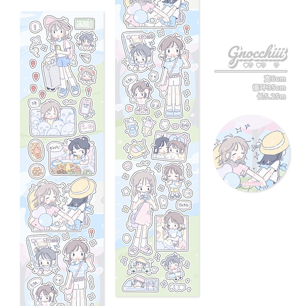 Gnocchiii不想上班夏日回想去旅行吧贴纸卷分装人物女孩胶带 - 图1