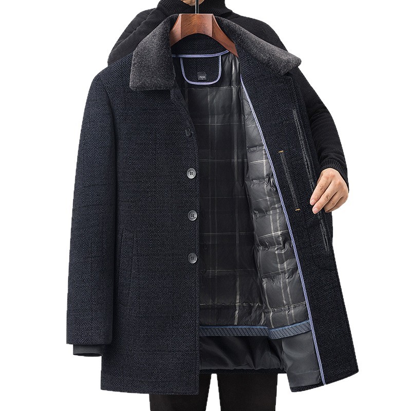 Middle-aged and elderly dad's woolen coat with down lining