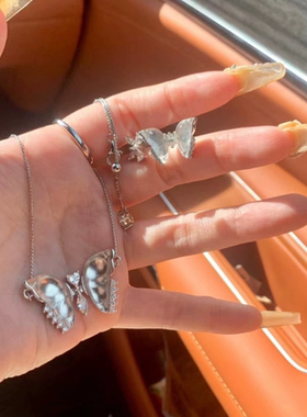 S925纯银天然A货水沫玉蝴蝶吊坠项链戒指