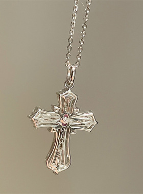 925纯银镀金 满钻十字架女小众设计高级感锁骨项链 时髦网红百搭