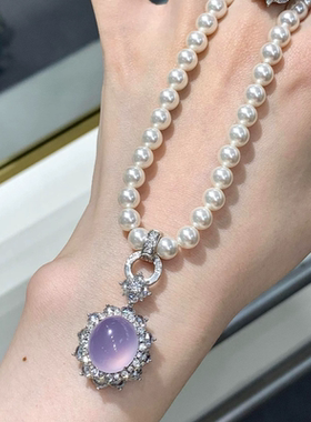 S925纯银镶嵌天然紫玉髓蛋面吊坠