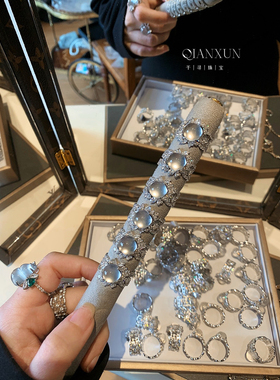 千金风水沫玉满钻戒指女轻奢可调节轻奢食指戒小众独特设计高颜值