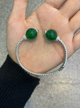欧美外贸出口925银镀金天然玉髓满钻麻花手镯00654