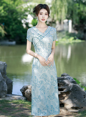 2025复古女中气质民国风夏季旗袍日常可穿长款改良天丝麻连衣裙
