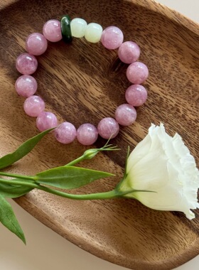 YONABE 天然老矿紫马粉水晶和田玉手串中式女时尚串珠手链饰品