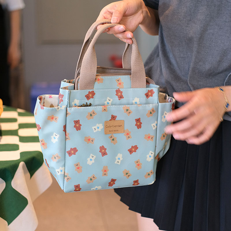 韩国小清新印花防水牛津布手提袋便当包外出妈咪包学生手拎饭盒包