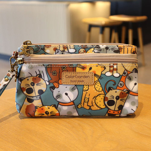 韩国可爱卡通防水牛津布零钱包手拿包钱包 双层拉链手机包 手挽包 - 图2