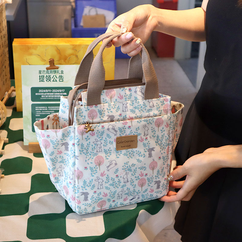 韩国小清新印花防水牛津布手提袋便当包外出妈咪包学生手拎饭盒包