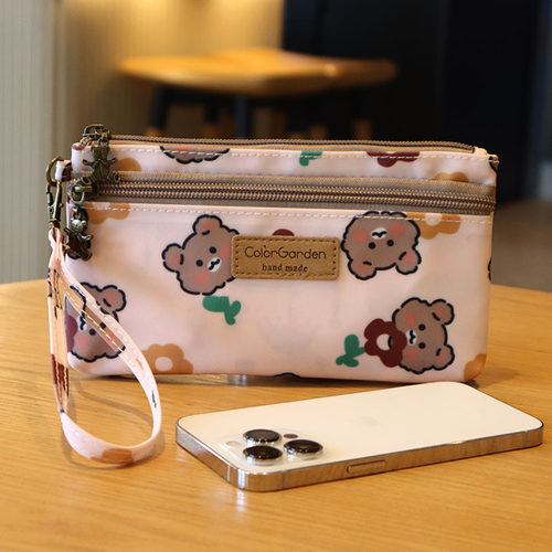 韩国可爱卡通防水牛津布零钱包手拿包钱包 双层拉链手机包 手挽包 - 图1