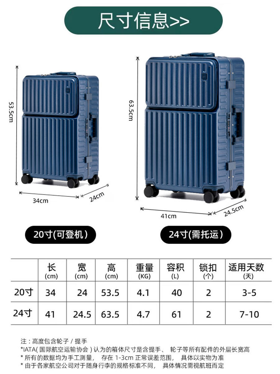 日本前开口多功能20寸登机箱女学生电脑商务拉杆箱24寸出差行李箱-图1