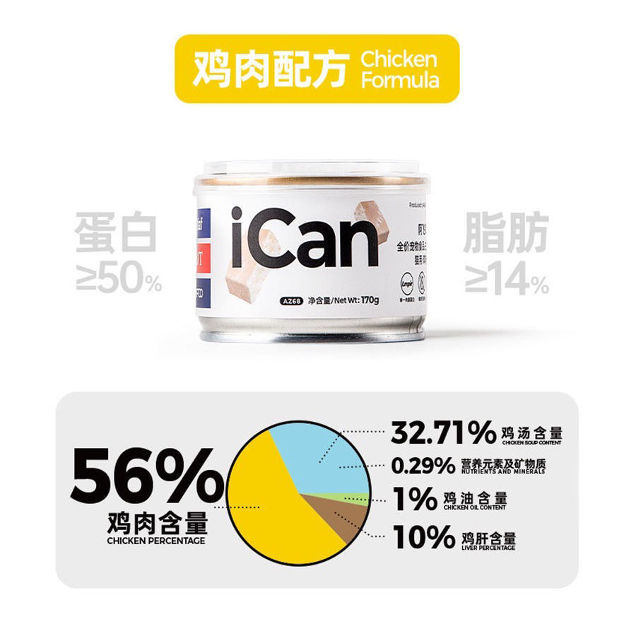 阿飞和巴弟猫罐头iCan全价猫主食罐成猫幼猫湿粮猫咪零食罐170g - 图0