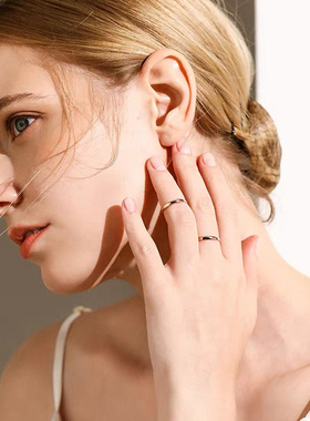 仲夏之晶玫瑰金素圈情侣戒指女