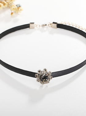 黑色脖颈链时尚皮绳项链女