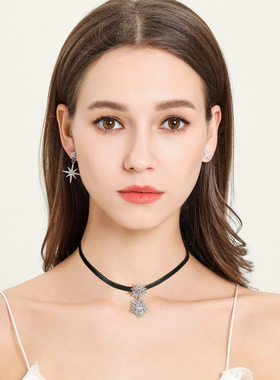 仲夏之晶高级感黑色皮绳项链女