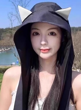 小恶魔耳朵帽子女冰丝薄款