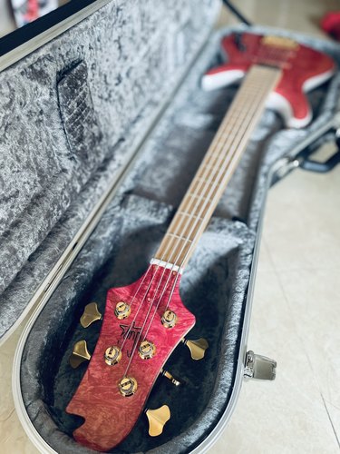 【已售】Sugi NB5M Bass贝斯 Maple Burl贴面擦色主题“赤樱”-图1