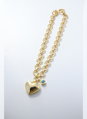 muer沐耳“心跳”铜镀18k金心形设计感锆石吊坠项链 金色爱心配饰