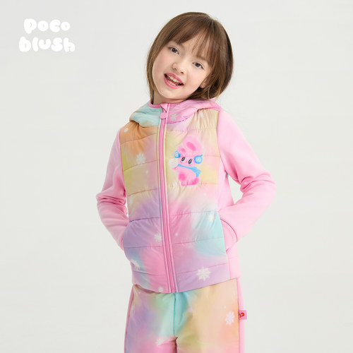 pocoblush【彩虹糖】大豆棉外套女童冬季保暖连帽休闲棉服套装 - 图1