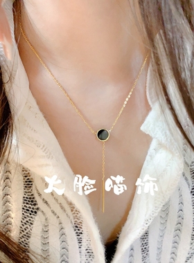 项链女2025新款轻奢小众锁骨链高级感黑色毛衣链大气夏钛钢不掉色