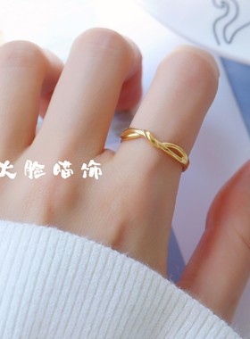 新款扭结戒指女气质爱无尽缠绵打结素圈几何线条食指环小众不撞款