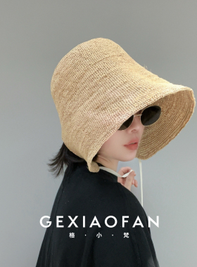 格小梵·正品田园仕女波奈特帽夏拉菲草大头围遮阳水桶帽盆帽
