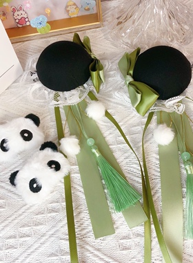 春丽熊猫发包中华可爱丸子头Lolita汉服发饰古风洛丽塔蝴蝶结cos