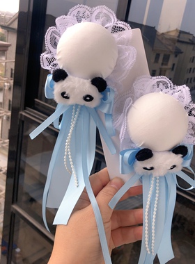 水蓝色春丽熊猫发包中华可爱丸子Lolita汉服发饰古风洛丽塔发夹op
