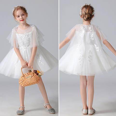 白色女童长裙中袖公主裙花童婚纱礼服儿童演出服晚礼服春秋,淘宝优惠券,粉丝福利购,淘宝优惠卷