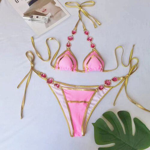 欧美女士性感金边钻石比基尼沙滩温泉分体泳装diamond bikini12 - 图1
