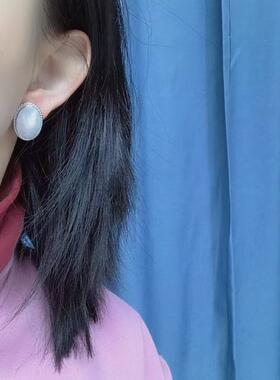 中古少女麻花椭圆马贝耳钉经典款白色自然生长复古港风
