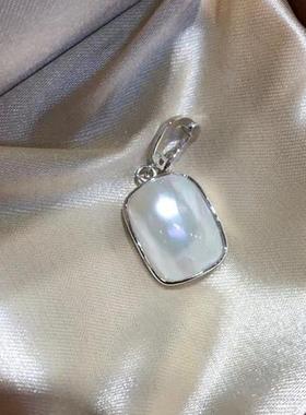 小魔方海水马贝纯银耳钉白色小快乐吊坠戒指手链套装个性日系冷淡