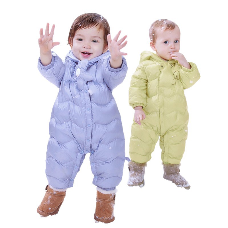 婴儿羽绒服连体衣儿童冬装保暖防风抱衣白鸭绒男女宝宝外出服爬服 - 图3