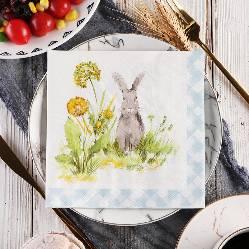 Runlux复活节纸巾 餐巾 彩色印花餐巾纸 手帕纸 三层50张兔子 - 图1