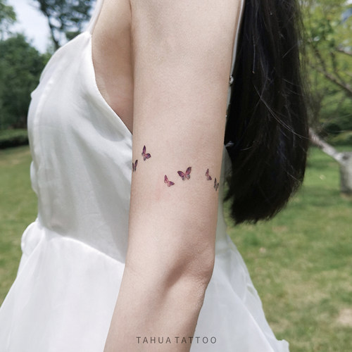 她画蝶海 蓝色蝴蝶图案 文艺小清新纹身贴 锁骨防水持久女文身 - 图2