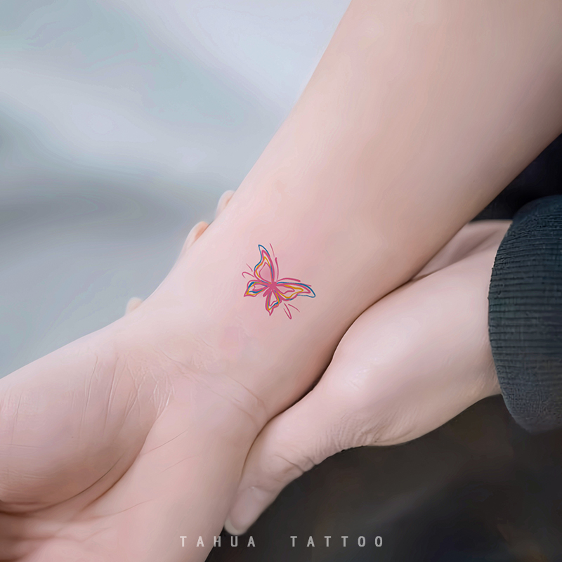 她画 手指烟花蝴蝶彩色纹身贴 防水持久女贴纸手腕耳后tattoo