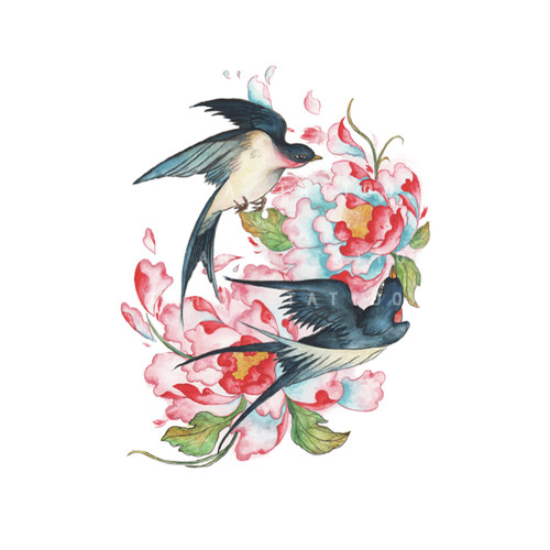 她画 古风燕子花臂 后背牡丹纹身贴 大图案小臂 防水女持久少女心 - 图3