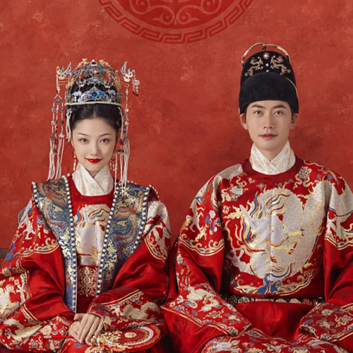 明制汉服头饰中式婚礼新娘凤冠霞帔结婚饰品烧蓝景泰蓝发冠重工 - 图1