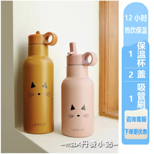 丹麦Liewood儿童宝宝高颜值保温杯 外出水杯水壶不锈钢带吸管双盖 - 图3