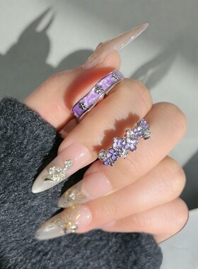 戒指女新款甜酷紫色滴釉花朵时尚轻奢指环高级感小众设计感食指戒