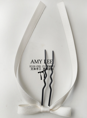 韩式白色飘带蝴蝶结发卡ins风简约百搭u夹 日常盘发夹发饰头饰女
