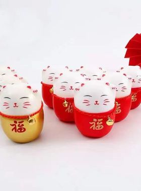 新款招财猫福桶冬青挂件喜庆装饰红色泡沫招财猫年宵花配件花店