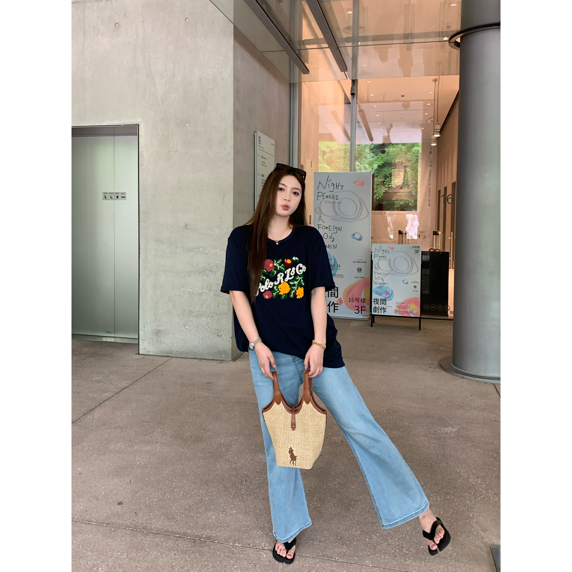 NAZ那子大码夏季全棉重工立体绣花设计感T恤胖mm时尚圆领宽松上衣 - 图0