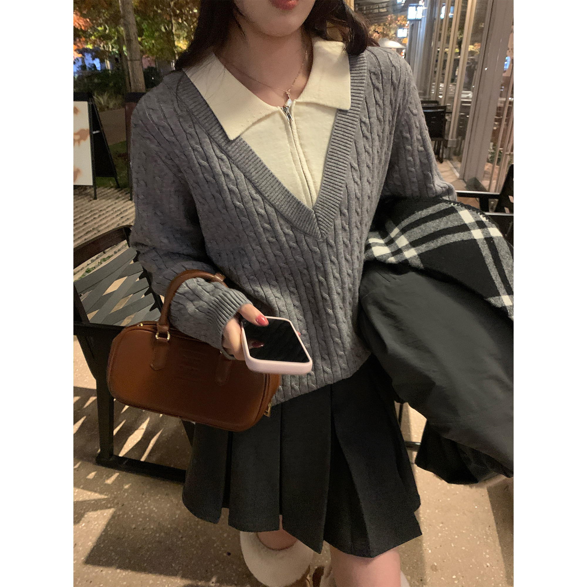 NAZ那子大码冬季安迪绒双领麻花衫POLO领假两件胖mm洋气女针织衫,淘宝优惠券,粉丝福利购,淘宝优惠卷