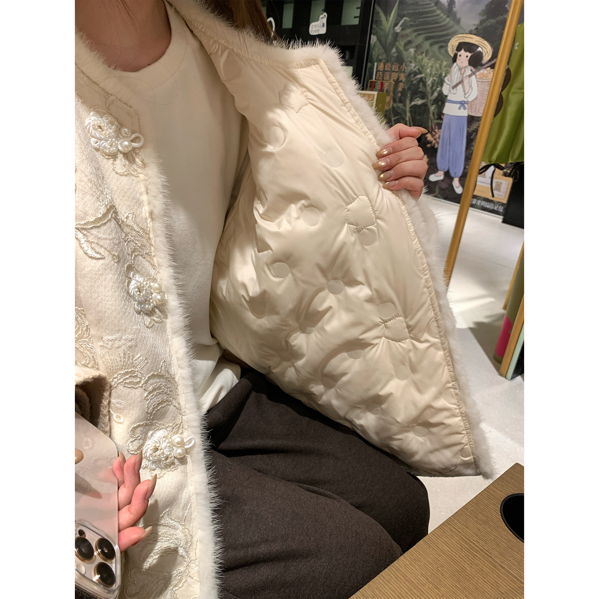 NAZ那子大码冬季真水貂毛刺绣新中式国风胖mm羽绒内胆洋气外套女,淘宝优惠券,粉丝福利购,淘宝优惠卷