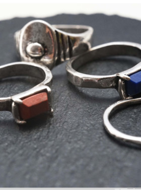 韩国小众设计复古做旧手工感韩国设计师叠戴方块戒指百搭时尚