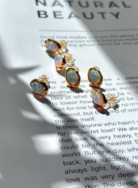 日韩ins风小清新百搭设计感欧泊石熔岩香槟金色耳钉项链女s59175