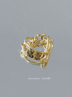 2025年日韩系ins复古简约金属链条街头甜酷摇滚混搭风镀金戒指指