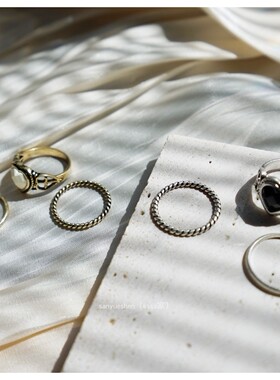 做旧爱心黄铜戒指三件套戒指环